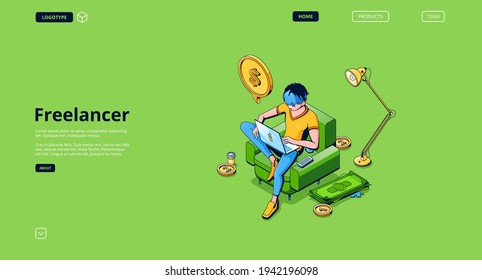 Vector landing page of freelancer, remote employee