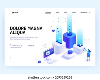 Vector Landing Page Of Isometric Technology Concept. Programmer Team Works At Project, Software And Hardware Maintenance, Development, Testing And Fixing. Character Illustration Of Advertising Banner