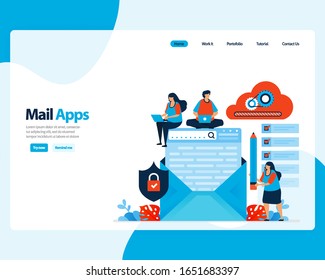 vector landing page of sending, receiving, managing e-mail. work scheduling with digital business e-mail services. illustration for landing page, template, ui ux, web, mobile apps, poster, flyer, ads