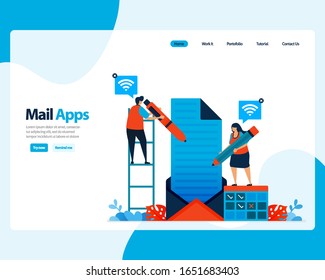 vector landing page of sending, receiving, managing e-mail. work scheduling with digital business e-mail services. illustration for landing page, template, ui ux, web, mobile apps, poster, flyer, ads