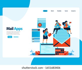 vector landing page of sending, receiving, managing e-mail. work scheduling with digital business e-mail services. illustration for landing page, template, ui ux, web, mobile apps, poster, flyer, ads