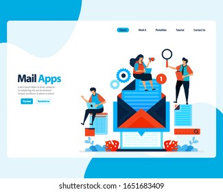 vector landing page of sending, receiving, managing e-mail. work scheduling with digital business e-mail services. illustration for landing page, template, ui ux, web, mobile apps, poster, flyer, ads