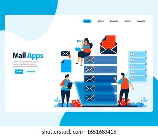 vector landing page of sending, receiving, managing e-mail. work scheduling with digital business e-mail services. illustration for landing page, template, ui ux, web, mobile apps, poster, flyer, ads