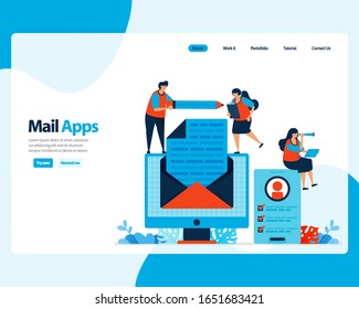 vector landing page of sending, receiving, managing e-mail. work scheduling with digital business e-mail services. illustration for landing page, template, ui ux, web, mobile apps, poster, flyer, ads