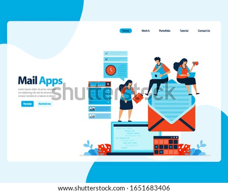 vector landing page of sending, receiving, managing e-mail. work scheduling with digital business e-mail services. illustration for landing page, template, ui ux, web, mobile apps, poster, flyer, ads