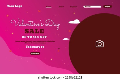 Vector landing page template greeting card for Valentine's day. Valentine's decoration on gradient background illustration. Celebrate event and sale