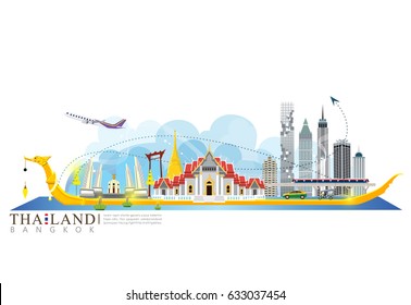 vector landmark of Bangkok Thailand, building in the city.