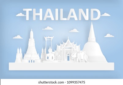 Vector landmark of Bangkok Thailand. Skyline detailed in paper cut style Thailand.