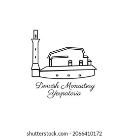 Vector landmark of Crimea, Dervish Monastery, Yevpatoria, decorative european architecture isolated on white, travel icon tower, flat building, hand drawn sight attraction, line art sign for design