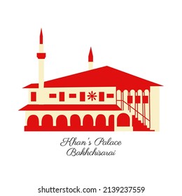 Vector landmark of Crimea, Khan's Palace Bakhchisarai, decorative european architecture isolated on white, travel icon tower, flat building, hand drawn sight attraction, colorful sign for web design