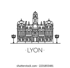 Vector landmark. Famous Terreaux square in Lyon city, France, Lyon