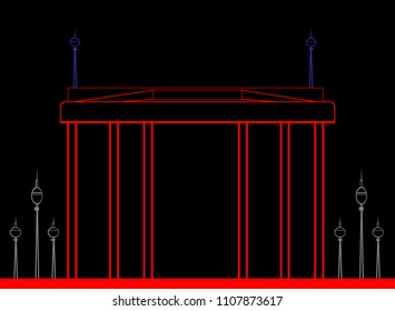 Vector Landmark and Lamp. black background at night, icons, logos, illustrations