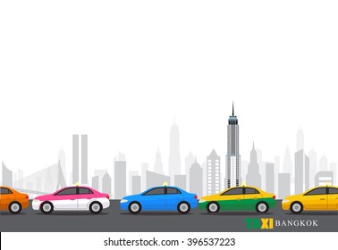 vector landmark of Thailand background, Bangkok city, Taxi Meter traffic jam