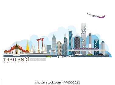 vector landmark of Thailand background, Bangkok city, transportation in city