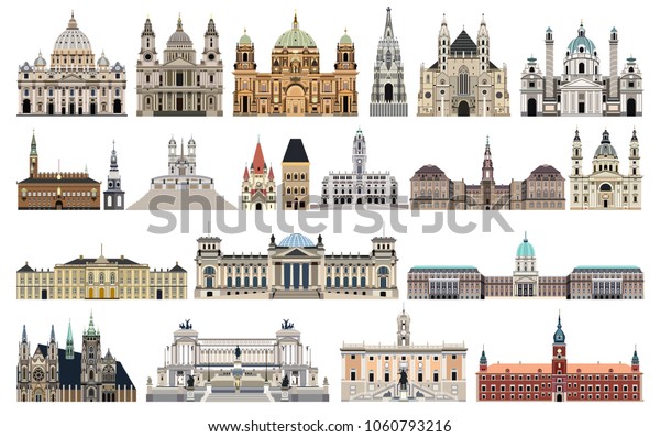 Vector Landmarks City Halls Cathedrals Temples 库存矢量图（免版税）1060793216 Shutterstock 7676