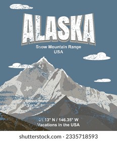 Paisaje vectorial con montañas Alaska, Perfecto para el diseño de pancartas, afiches y pegatinas.