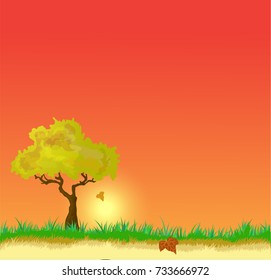 Vector landscape with Autumn leaves