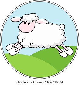 Vector Landscape background with cartoon sheep