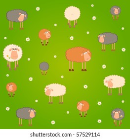 Vector landscape background with cartoon sheep