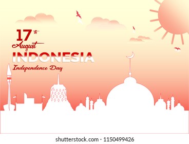 Vector Landscape background color design, Illustration of Indonesia Independence day Icons and landmarks.