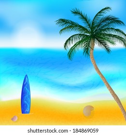 vector landscape with beach and palm tree, eps 10