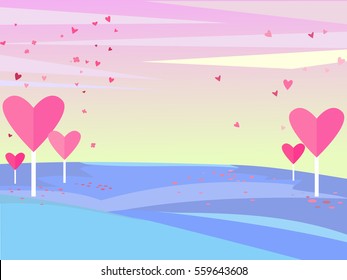 Vector landscape. Beautiful bright background. Vector horizontal landscape. Landscape in purple shades.