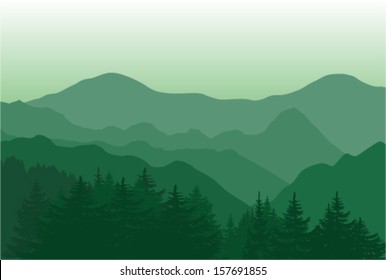 Vector landscape of beautiful green mountains