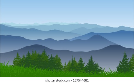 Vector landscape of beautiful mountains in the morning