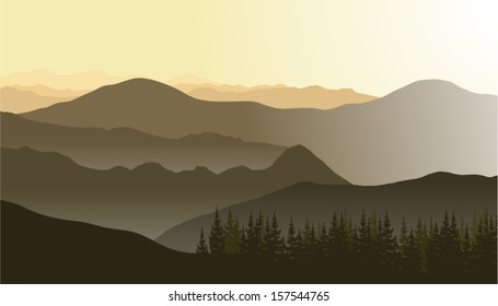 Vector landscape of beautiful mountains in the morning