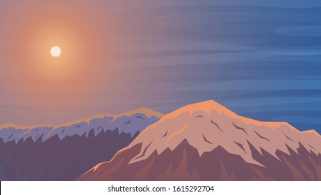 Vector landscape. Beautiful sunset in the mountains. Stock background.