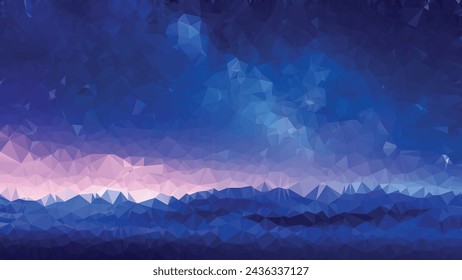 Vector landscape with blue Low poly sky, abstract colorful background, trendy, geometric, cyber polygonal wallpaper, triangle style poster