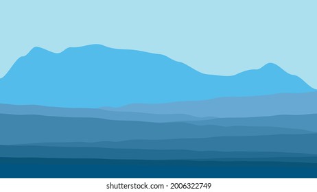 Vector landscape with blue misty mountains silhouette