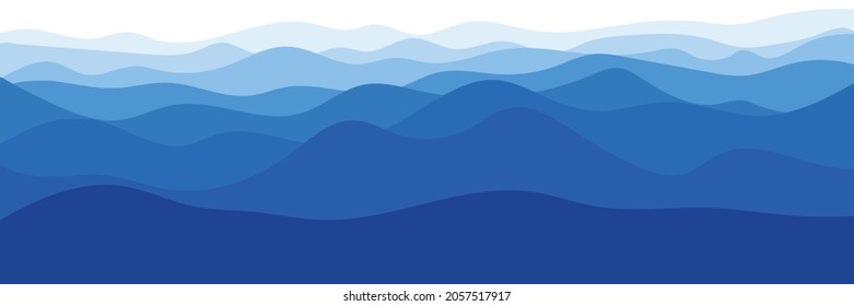 Vector landscape with blue silhouettes of hills and mountains