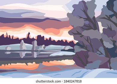 Vector landscape for calendar, print or decorated things. picture by season of nature, wnter, outmn, summer weather.