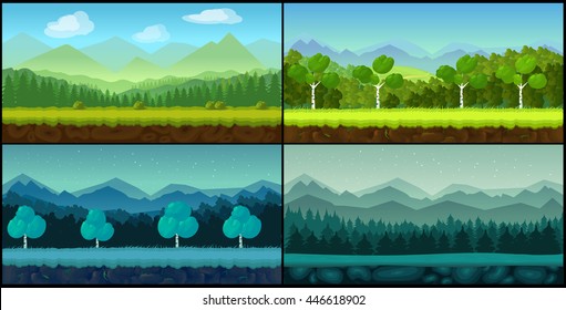 Vector landscape cartoon seamless backgrounds set for game