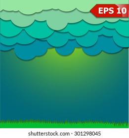 vector landscape with clouds against the sky. 3d vector illustration.