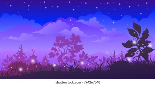 Vector landscape with clouds in cold tones