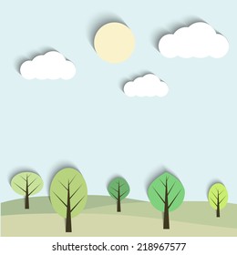 Vector landscape with clouds and trees