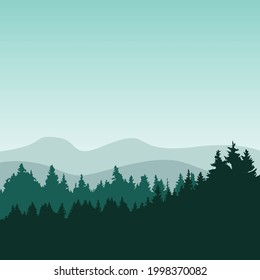 Vector landscape, coniferous forest and mountains in the background