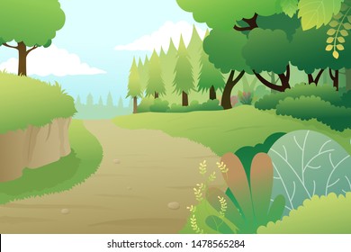Vector landscape with deep forest. Background of landscape cartoon style, eps 10 vector.