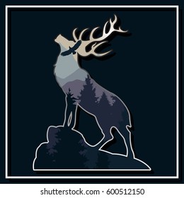 Vector Landscape Deer Tattoo Design