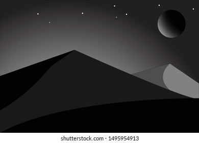 vector landscape of the desert at night