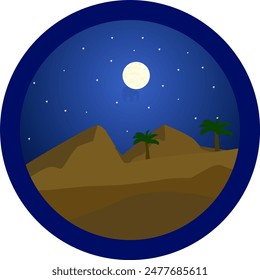 vector landscape of the desert at night