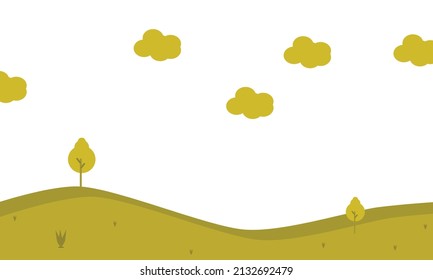 vector landscape design illustration abstract background with hills trees grass clouds yellow color for website design banner poster template