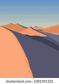 Vector landscape with a dessert at sunrise