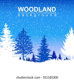 Vector landscape. Eco banner. Winter. It is snowing.