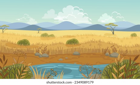 Paisaje vectorial en estilo de dibujos animados planos