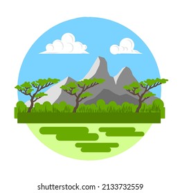 Vector Landscape Flat Painting Mountain
