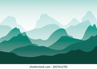 Vector landscape with fog  of green mountain. eps file