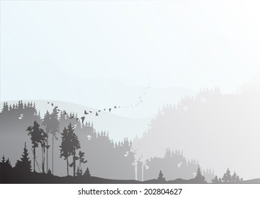 Vector landscape forest and mountains